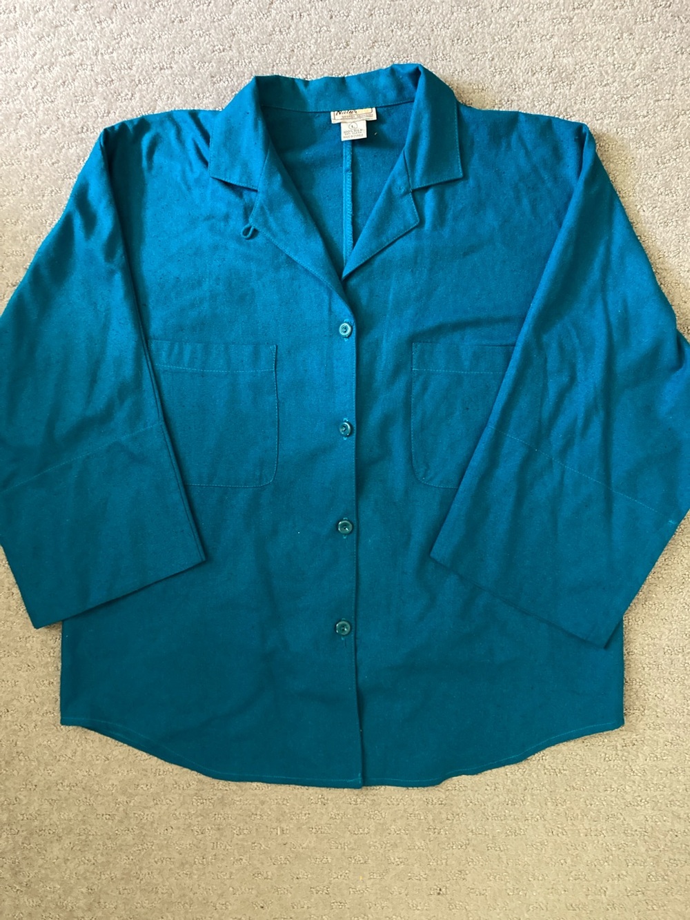 Vintage '80s NaturElle teal raw silk shirt, Sz Large.